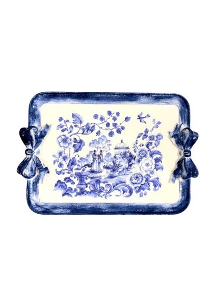 Aless Blue Victoriana Fiyonklu Dikdörtgen Tepsi