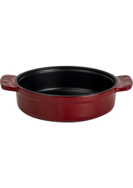 Döküm Yuvarlak Güveç Kabı Döküm Demir Yekpare Çift Kulplu ÇAP(Ø)14CM.-BORDO