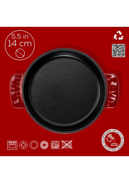 Döküm Yuvarlak Güveç Kabı Döküm Demir Yekpare Çift Kulplu ÇAP(Ø)14CM.-BORDO fırsatları