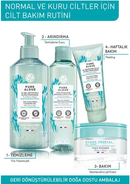 Normal ve Kuru Cilt, Antioksidan, Prebiyotik Micellar Makyaj Temizleme Suyu-Pure Algue-200ml