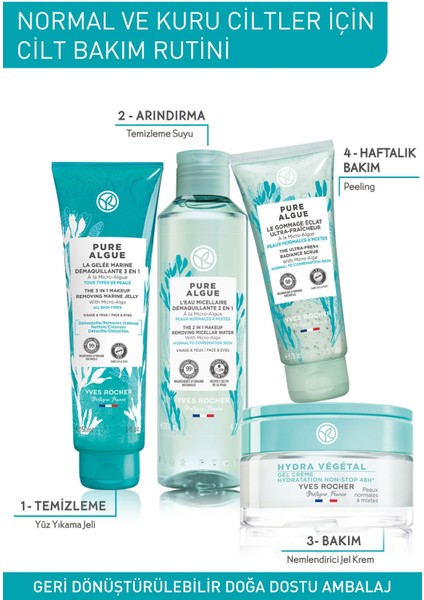 Normal ve Kuru Cilt, Antioksidan, Prebiyotik Makyaj Temizleyici/Yüz Yıkama Jeli-Pure Algue-150ml