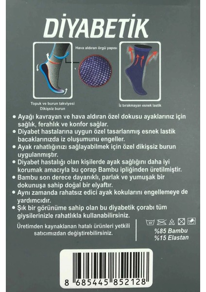 3 Adet Erkek Bambu Lastiği Sıkmayan Diyabetik Çorap modelleri