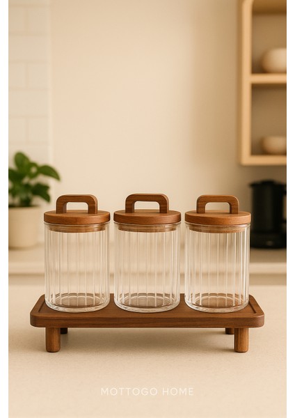 3’lü Akasya Kapaklı 650 ml Cam Kavanoz Takımı – Borosilikat Cam & Ayaklı Stant modelleri