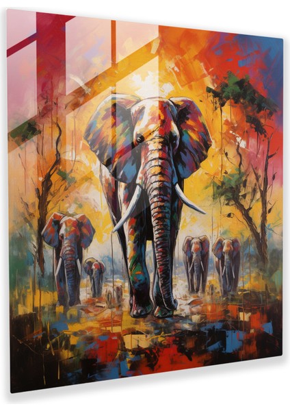 Canlı Fil Desenli Cam Tablo - Soyut Akrilik Cam Duvar Sanatı Ev Dekorasyonu Için