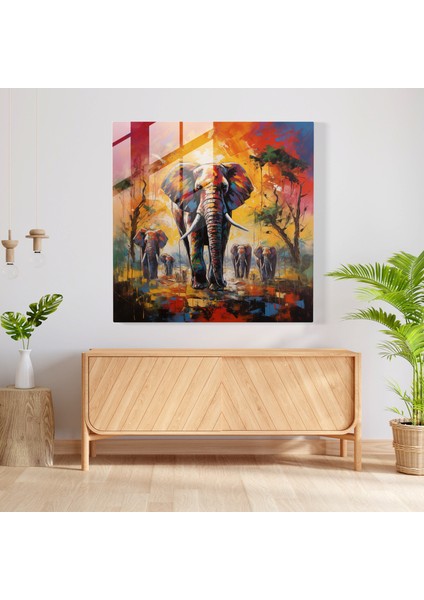 Canlı Fil Desenli Cam Tablo - Soyut Akrilik Cam Duvar Sanatı Ev Dekorasyonu Için fiyatları