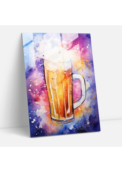 Bira Bardağı Baskısı - Bira Canlı Renkler Modern Sanat Köpüklü Kupa