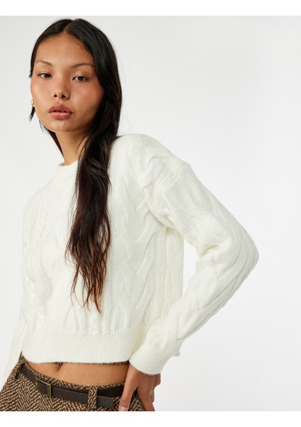 Uzun Kollu Bisiklet Yaka Saç Örgülü Triko Kazak fiyatları