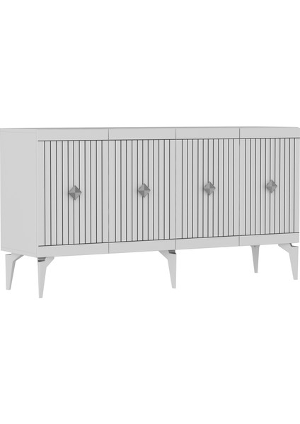 Middas 180 cm Tv Sehpası (Alt Modül) ve 4 Kapaklı Konsol Beyaz-Gümüş modelleri