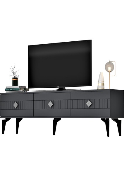 Middas 180 cm Tv Sehpası (Alt Modül) ve 4 Kapaklı Konsol Antrasit-Güşmüş fırsatları