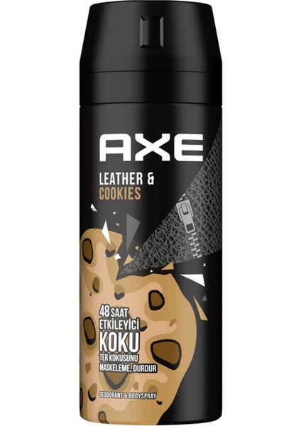 3 Adet Axe Erkek Sprey Deodorant Leather & Cookies 48 Saat Etkileyeci Koku 150 ml