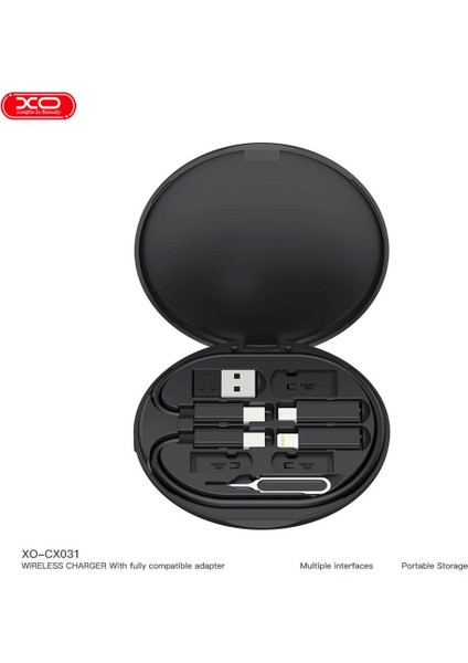 XO-CX031 Type-C Kablolu Micro&lightning&usb-A Adaptörlü 15W Kablosuz Çoklu Şarj Aleti Siyah