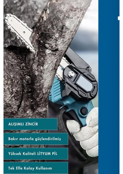 Otomatik Yağlamalı Extra Güçlü 88VF Şarjlı Dal Budama Testeresi 10CM Pala 5p EEA383 modelleri