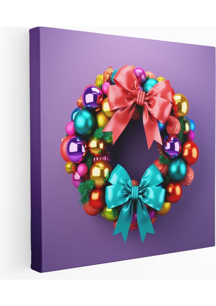 Noel Pop Art Çelenk Kanvas Tablo - Noel Kanvas Duvar Sanatı