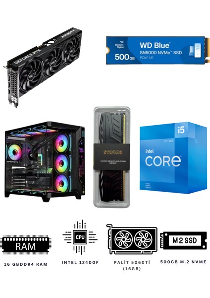 Virtual 16X I512400F 16GB Ddr4 500GB Nvme Rtx 5060Tİ Ekran Kartlı Oyuncu Bilgisayarı
