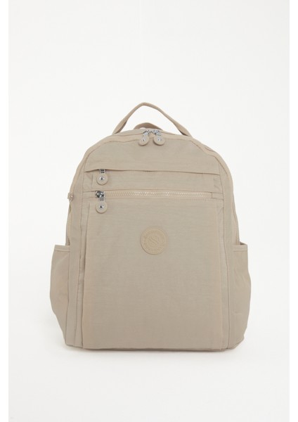 Unisex Suya Dayanıklı Krinkıl Kumaş Çok Gözlü Krem Laptop Okul ve Sırt Çantası