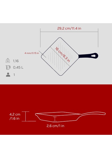 Döküm Mini Kare Izgara Tava Döküm Demir Yekpare Saplı Ölçü 16X16CM.-BORDO indirimleri
