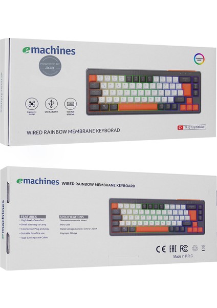 Emachines EAK810 Oyuncu Klavyesi Rainbow Aydınlatma Mini Klavye Türkçe Q Gaming Klavye