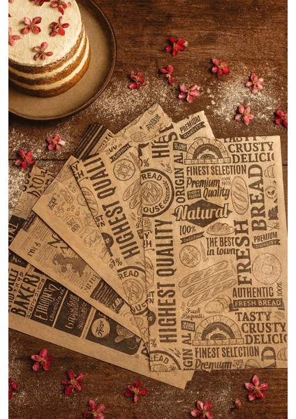 Kendinden Desenli Yağlı Kağıt - Vintage Gazete Desen - Sunum Kağıdı - 50 Adet Karışık Desen