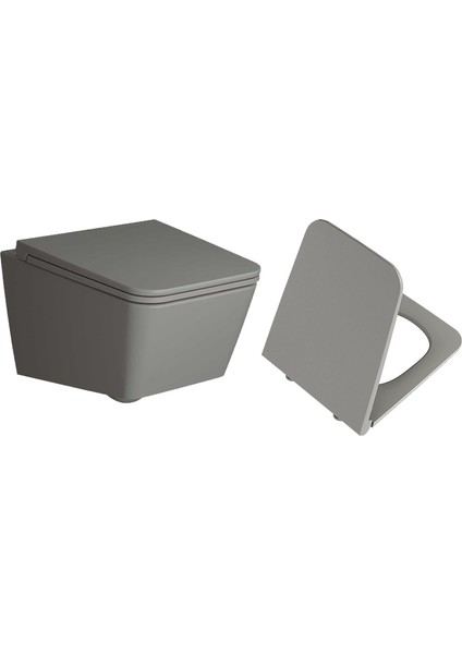 Equal Rim-Ex Asma Klozet ve Soft Kapak Takımı, Clean, Mat Taş Gri, 7245B476-0090+119-076-009
