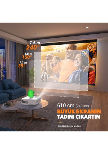 Sunspark 500 W 5g 240" Android Tv 1080P Destekli Projeksiyon Cihazı fırsatları