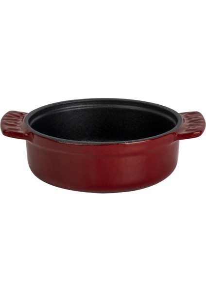 Döküm Yuvarlak Güveç Kabı Döküm Demir Yekpare Çift Kulplu ÇAP(Ø)11CM.-BORDO