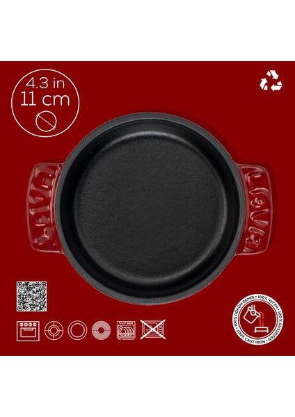 Döküm Yuvarlak Güveç Kabı Döküm Demir Yekpare Çift Kulplu ÇAP(Ø)11CM.-BORDO fırsatları