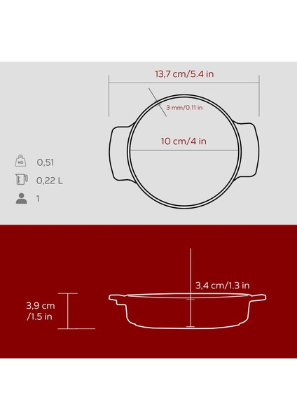 Döküm Yuvarlak Güveç Kabı Döküm Demir Yekpare Çift Kulplu ÇAP(Ø)11CM.-BORDO indirimleri