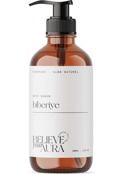 Biberiye Bitki Özlü El ve Cilt Sıvı Sabunu - E-Vitamini Aloe Vera Özü Shea Butter- 500 ml