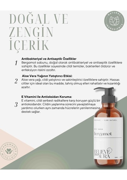 Bergamot Yağı Özlü Doğal El ve Cilt Sıvı Sabunu - E-Vitamini Aloe Vera Özü Shea Butter - 500 ml modelleri