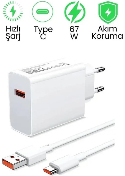 Xiaomi Mi Mobil Uyumlu 67W Hızlı Şarj Aleti Adaptör+Kablo Set Orijinal fırsatları