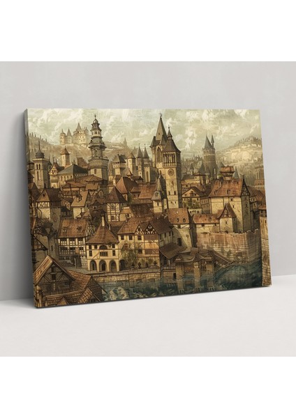 Rönesans Şehir Manzarası Leonardo Da Vinci Tarzı Kanvas Tablo - Leonardo Da Vinci Kanvas Tablo Duvar Dekorasyonu Kanvas Duvar Sanatı