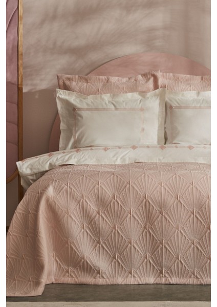 Diamond Somon Renk Çift Kişilik Pamuk-Polyester Düz Desenli Düet Nevresim Takımı, Lastiksiz Çarşaflı