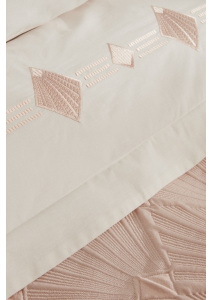 Diamond Somon Renk Çift Kişilik Pamuk-Polyester Düz Desenli Düet Nevresim Takımı, Lastiksiz Çarşaflı