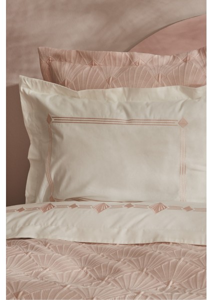 Diamond Somon Renk Çift Kişilik Pamuk-Polyester Düz Desenli Düet Nevresim Takımı, Lastiksiz Çarşaflı