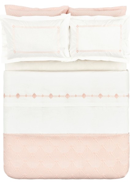 Diamond Somon Renk Çift Kişilik Pamuk-Polyester Düz Desenli Düet Nevresim Takımı, Lastiksiz Çarşaflı