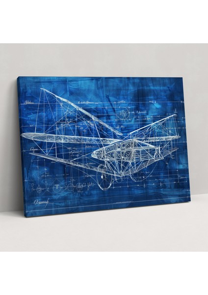 Leonardo Da Vinci Kanvas Tablo - Uçan Makine Mavişprinti - Duvar Sanatı