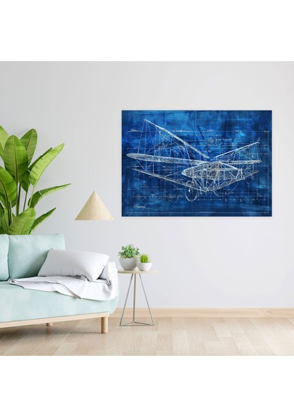 Leonardo Da Vinci Kanvas Tablo - Uçan Makine Mavişprinti - Duvar Sanatı modelleri