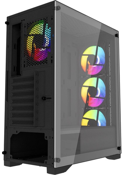 PB-PS7840B 600W Temperli Camlı 4*12CM Rainbow Fanlı Mesh Mid-T Atx Gaming Siyah Kasa fırsatları
