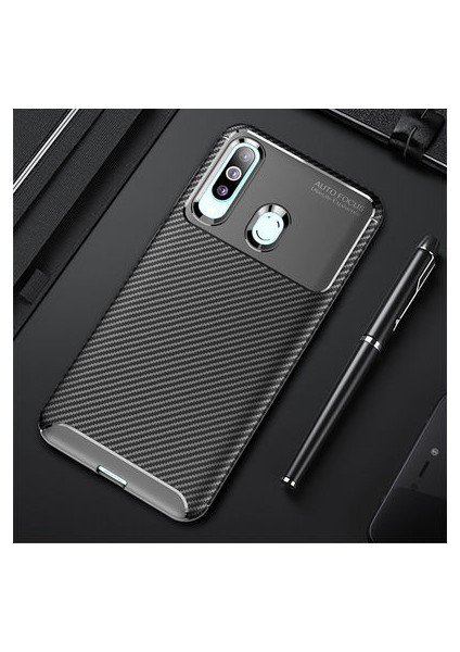 Samsung Galaxy A20S Kılıf Karbon Desenli Esnek Yüksek Kaliteli Meteryalden Üretilmiş Silikon Kapak Ryc/negro