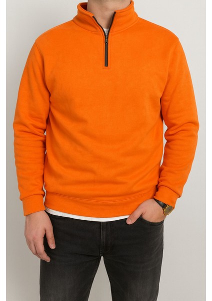 Yarım Fermuarlı Erkek Polar Sweatshirt - Sıcak Tutan , Rahat Kalıp