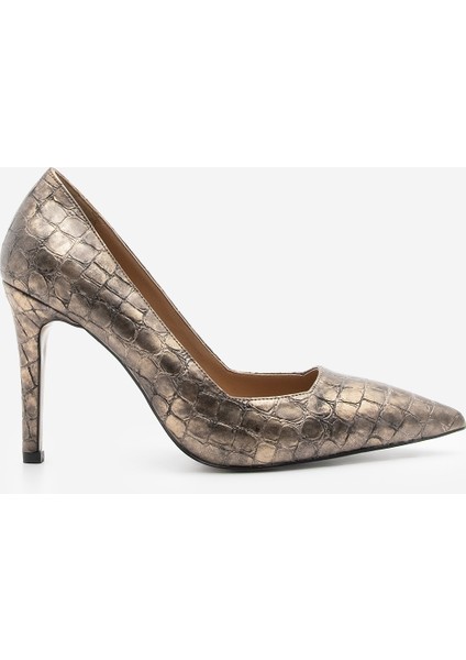 Kadın Stiletto Sivri Burun Croco Desenli Topuklu Ayakkabı Davin Bakır Croco modelleri