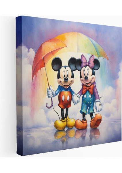 Suluboya Mickey ve Minnie El Ele Tutuşan Kanvas Tablo