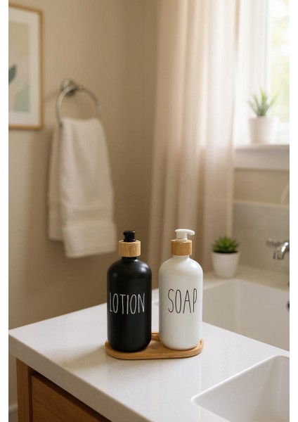 2'li Siyah-Beyaz Bambu Stantlı Sıvı Sabun modelleri