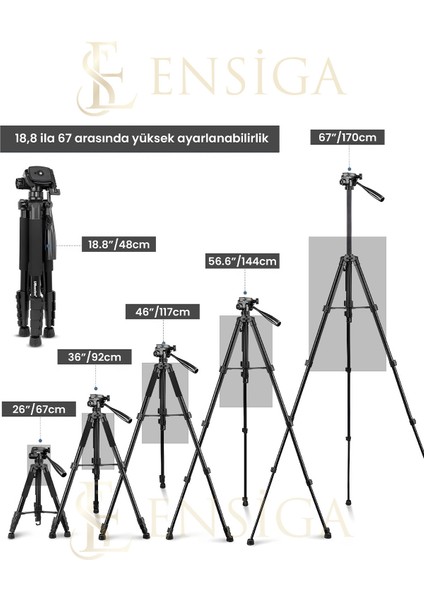 A Plus 175 cm Profesyonel Telefon ve Kamera Tripodu – Ayarlanabilir Yükseklik, Taşıma Çantalı