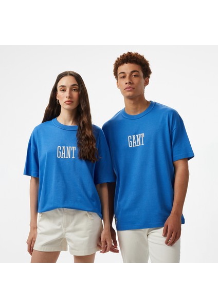 Hoss x Gant Baskılı Bisiklet Yaka Erkek Mavi T-Shirt