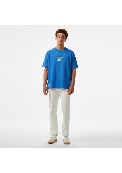 Hoss x Gant Baskılı Bisiklet Yaka Erkek Mavi T-Shirt