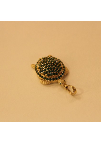 14 Ayar Altın Yeşil Taşlı Kaplumbağa Kolye Ucu