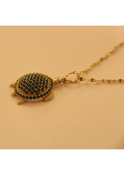 14 Ayar Altın Yeşil Taşlı Kaplumbağa Kolye Ucu modelleri