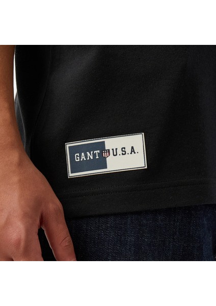 Hoss x Gant Baskılı Bisiklet Yaka Erkek Siyah T-Shirt