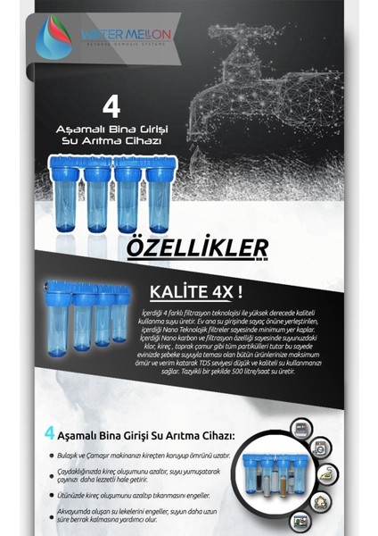 Daire Girişi 10 Inç 4 Aşamalı Su Arıtma Cihazı - Iletkenlik Düşürücü indirimleri